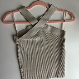 Babaton Cream Ribbed Knit Top